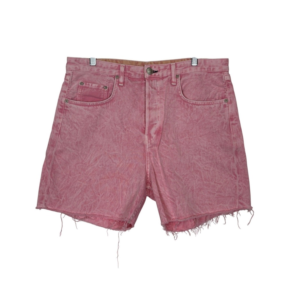 Rag & Bone Maya High Rise Midi Short Women 32 Pink Marbled Acid Wash Denim